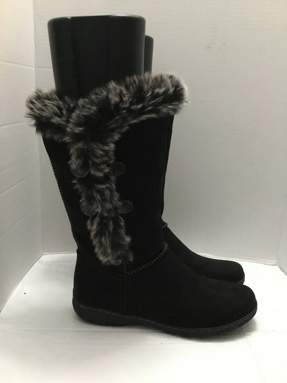 Natural Soul Black Faux Fur Mid-Calf Winter Boots Side Zip Size 9.5‎